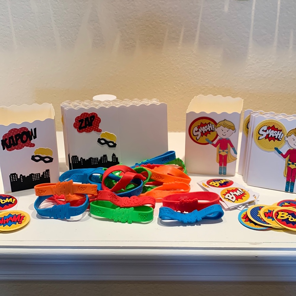 Superhero party favors birthday party favors handmade for 20 guests 107 pc total